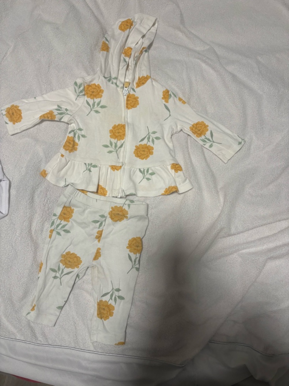 Baby Floral Hoodie & Legging Set - Yellow Roses on Cream